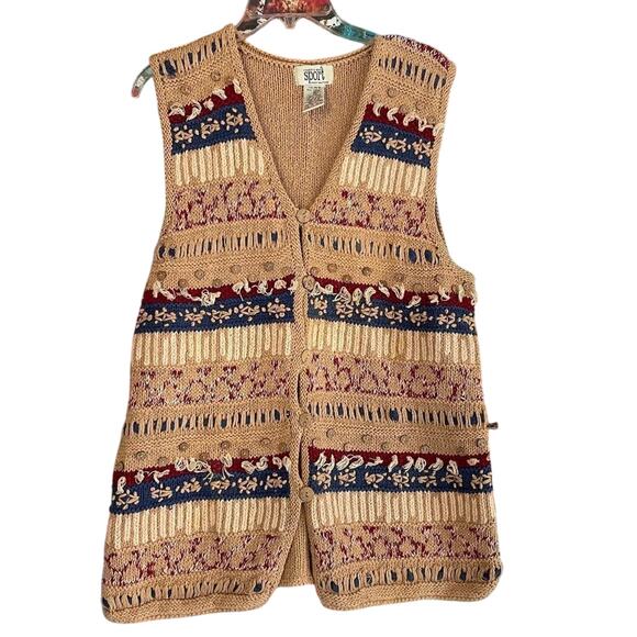 Vintage 1995 Eagle's Eye Sport Sweater Vest Size Medium Neutral Boho - Picture 1 of 9